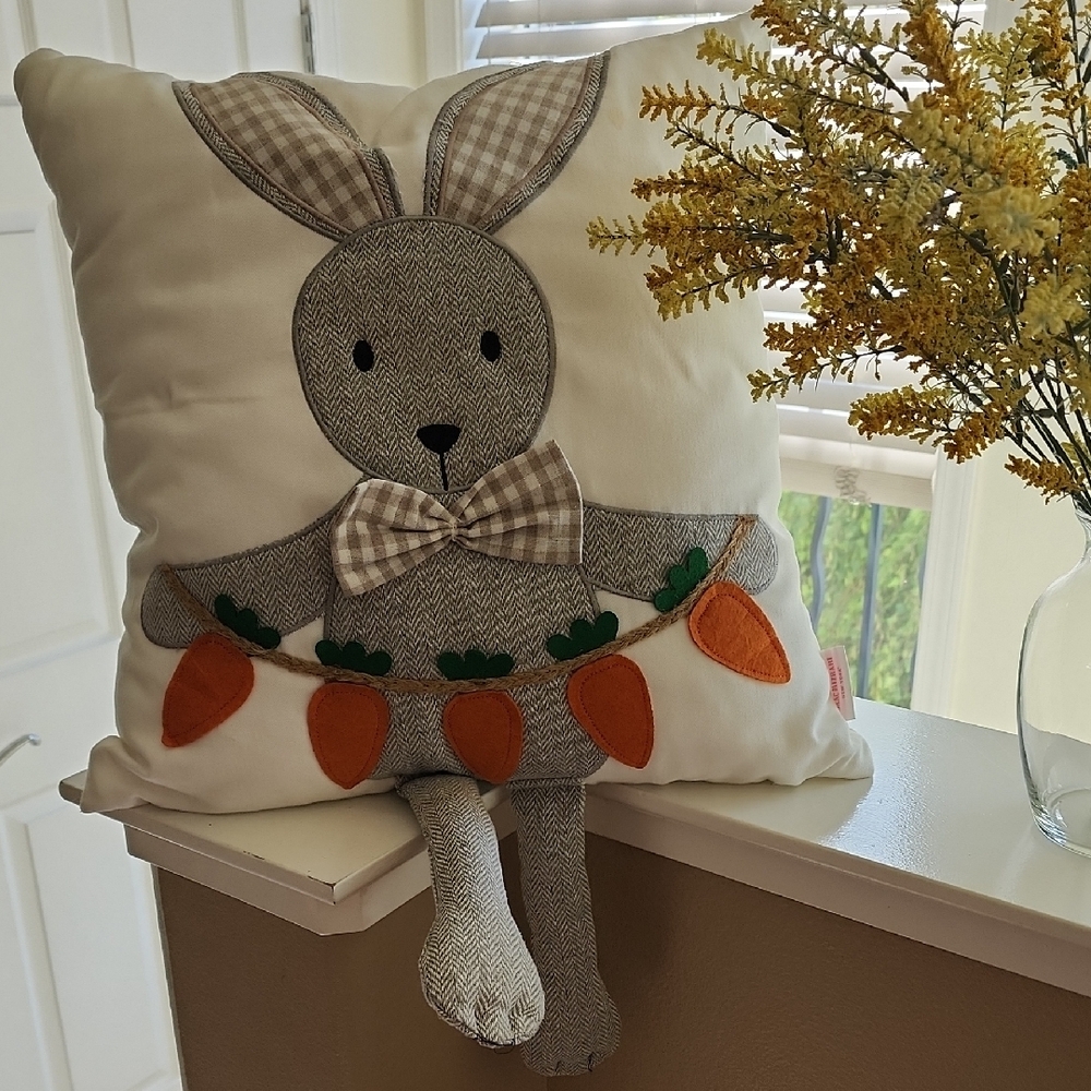 Isaac Mizrahi Gray and Cream Bunny Pillow